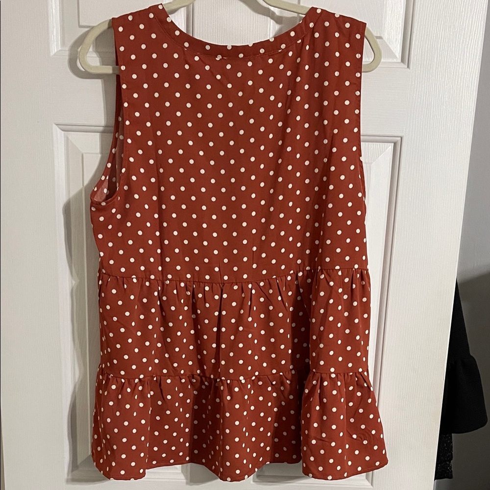 Staccato Rust Red Polka Dot Tiered Sleeveless Tunic - Picture 4 of 4